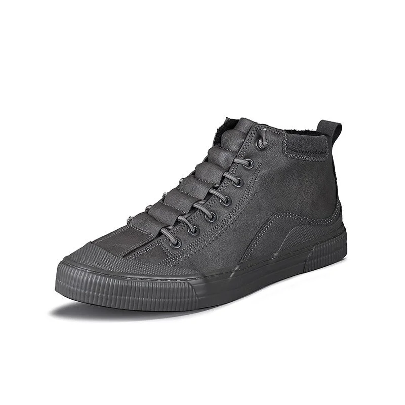 All-match Winter Men High-top Shoes Fashion Casual Lace-up Male Footwear Anti-skid Hard-wearing Flats Shoes Quality Warm Lined