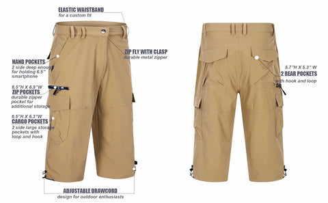 Men's Workout Gym Shorts with 7 Pockets Quick Dry 3/4 Capri for Hiking