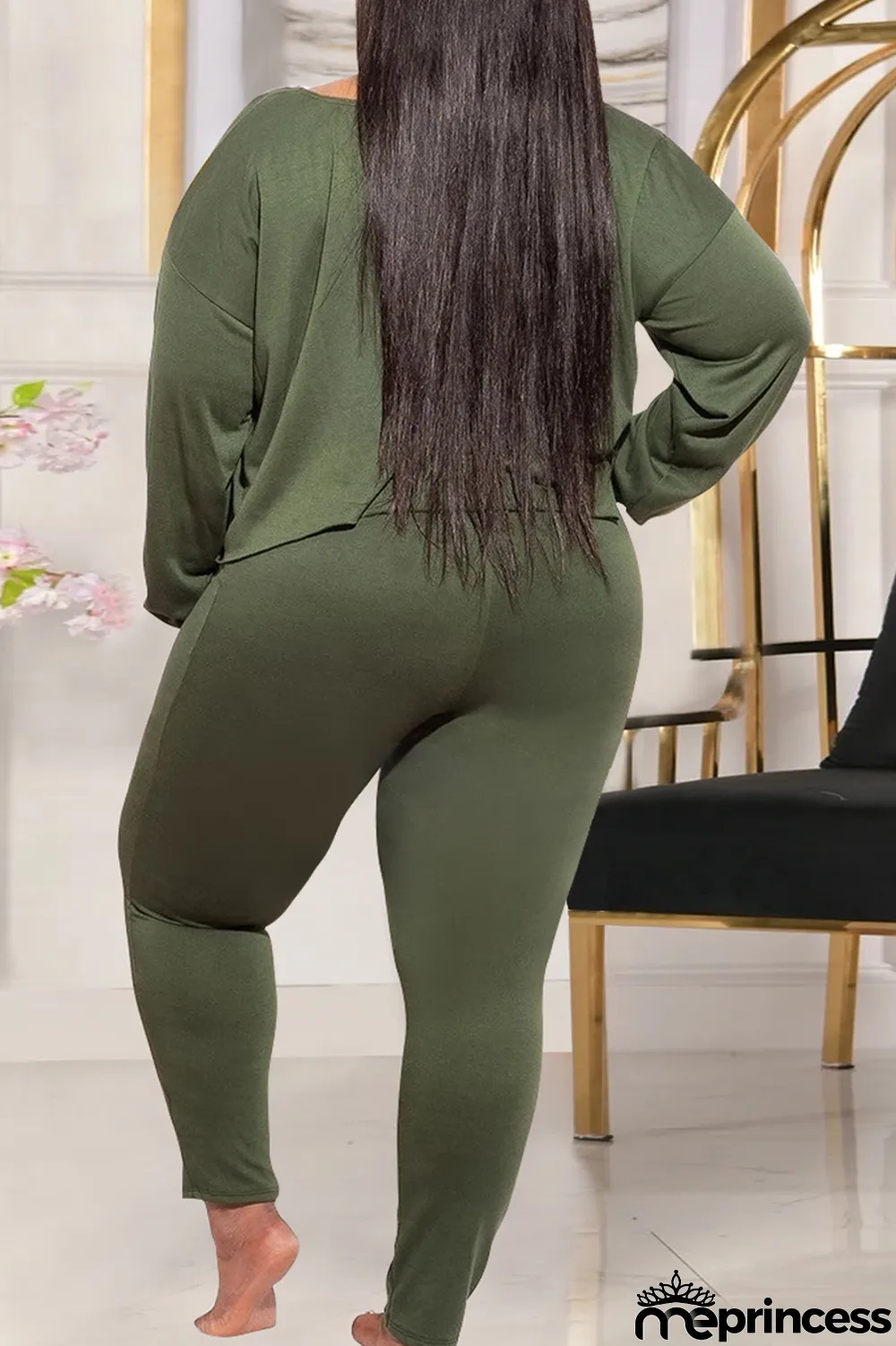 Grey Casual Solid Split Joint O Neck Plus Size Two Pieces