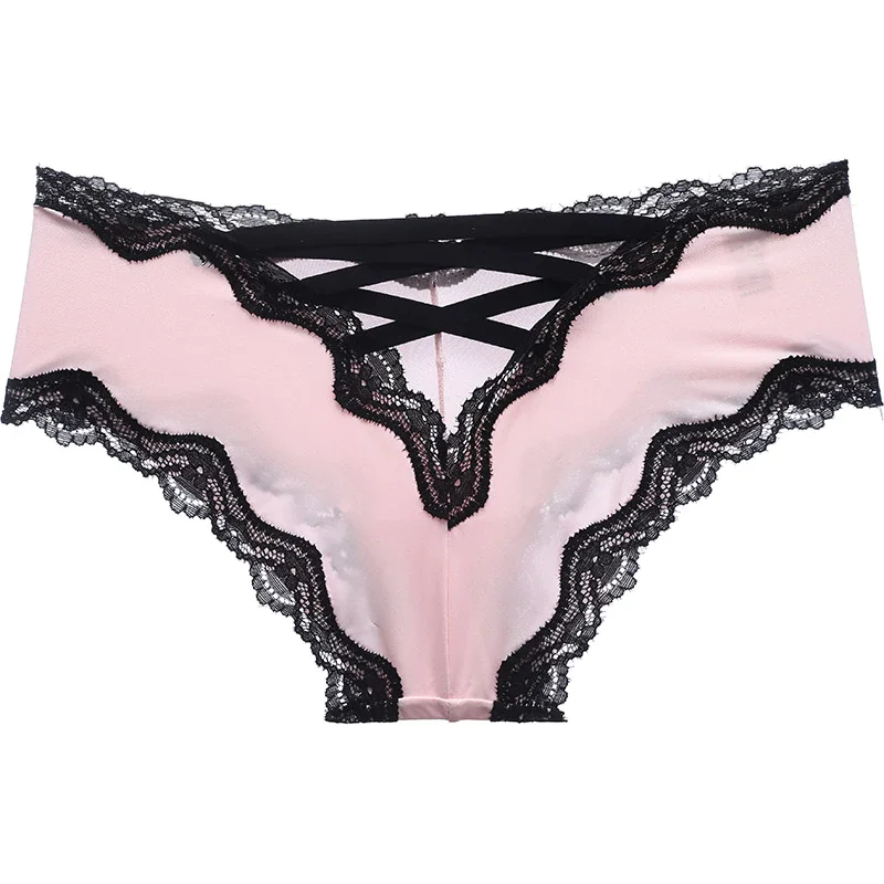 Billionm Back Bandage Design Satin Sexy Lace Panties Women Solid Seamless Underwear Cute Lingerie Briefs Thongs String