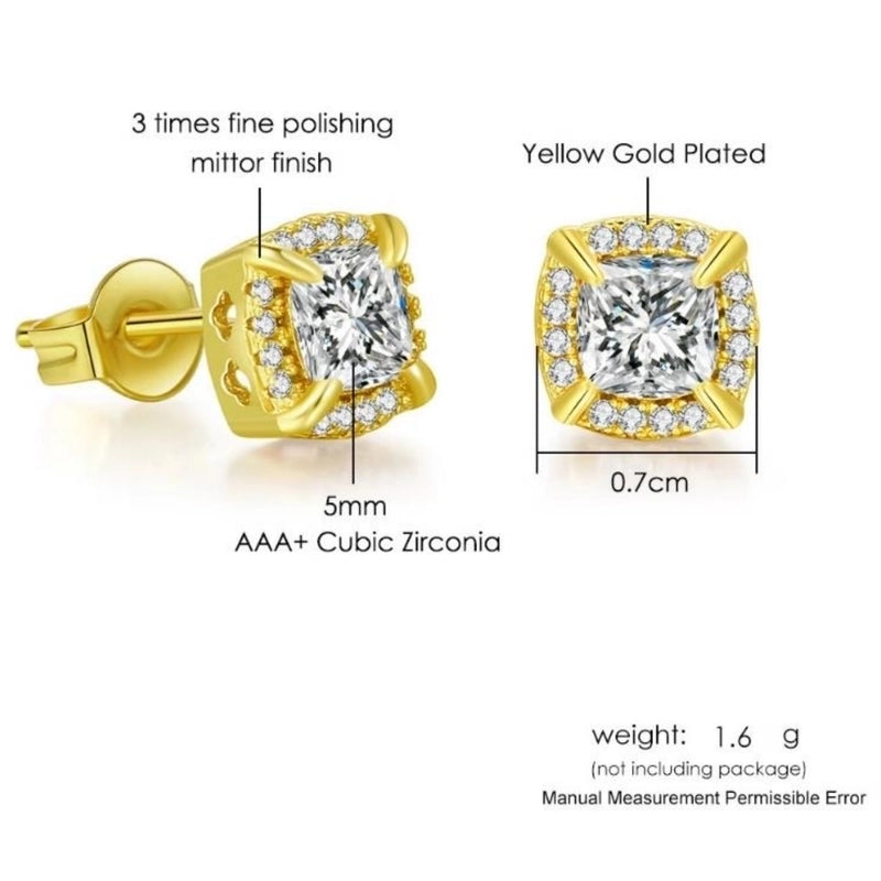 1 Pair Hip-Hop Square Plating Inlay Copper Zircon White Gold Plated Gold Plated Ear Studs