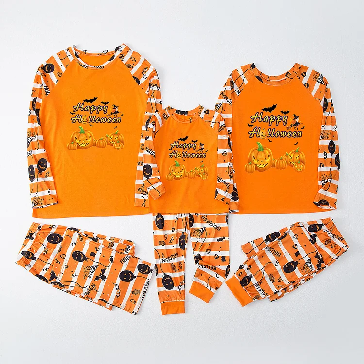 Happy Halloween with Pumpkin Family Matching Halloween Pajamas Set
