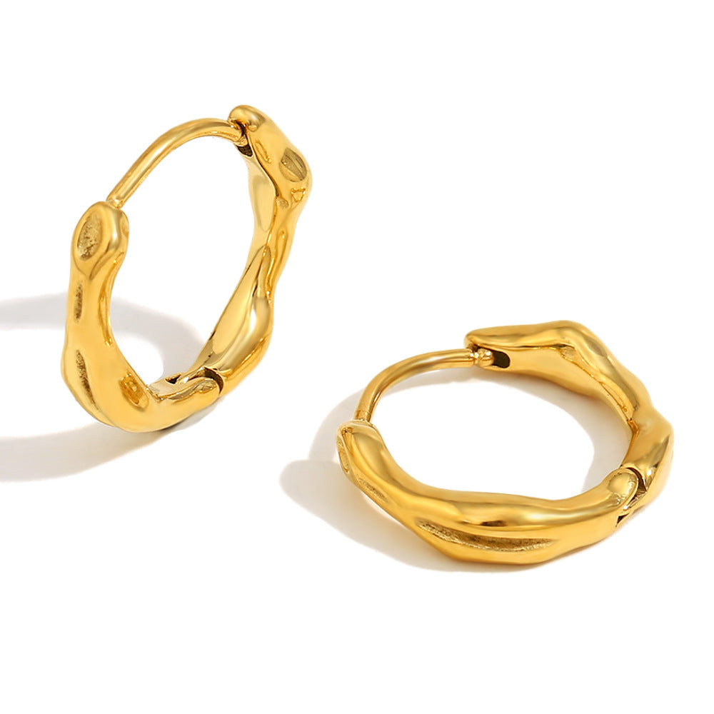 Fashionable Niche Simple Versatile Pattern Earrings Stainless Steel Plated With 18K Gold Irregular Round Ear Buckles