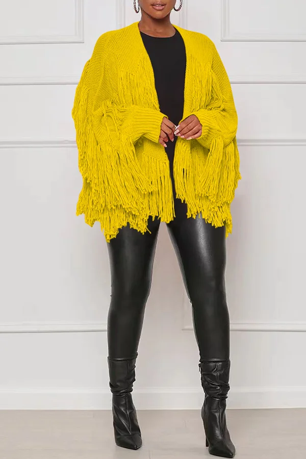 Solid Fringe Cropped Knit Cardigan