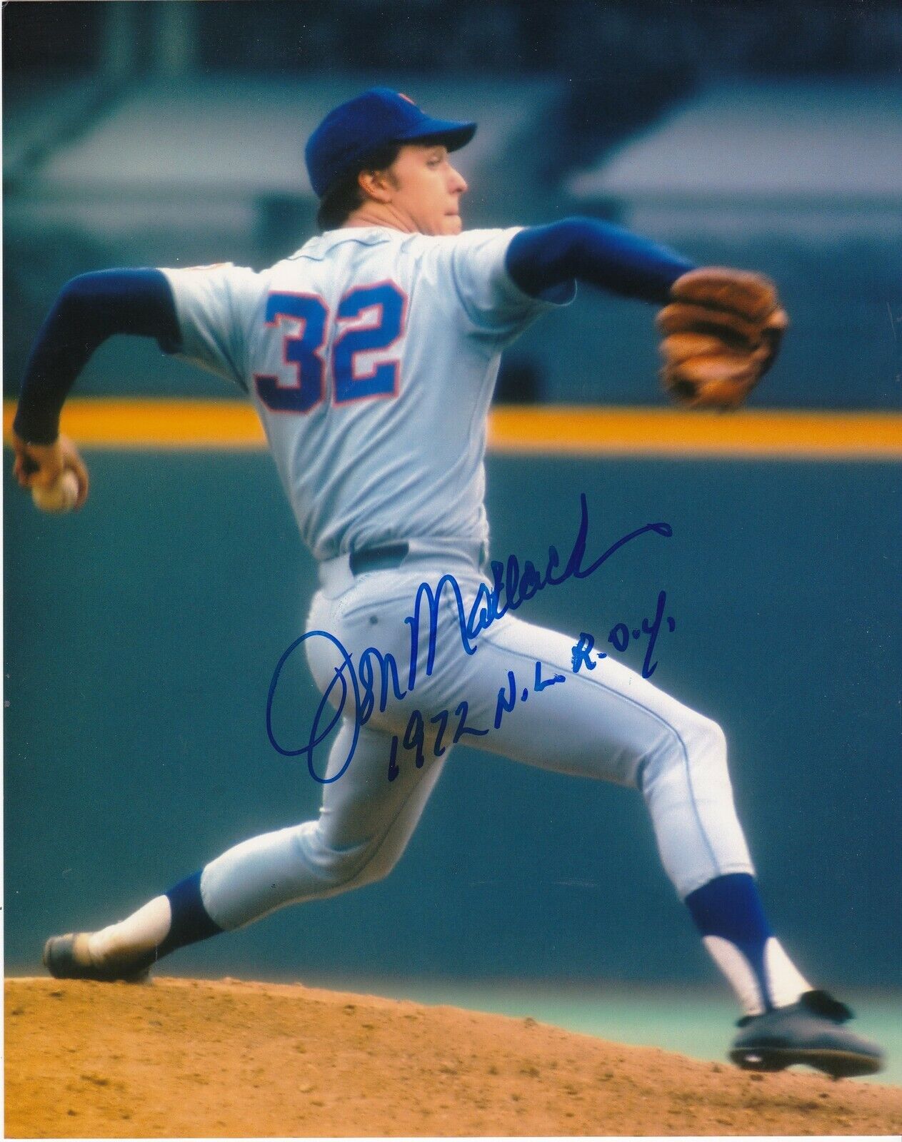 JON MATLACK NEW YORK METS 1972 NL ROY ACTION SIGNED 8x10