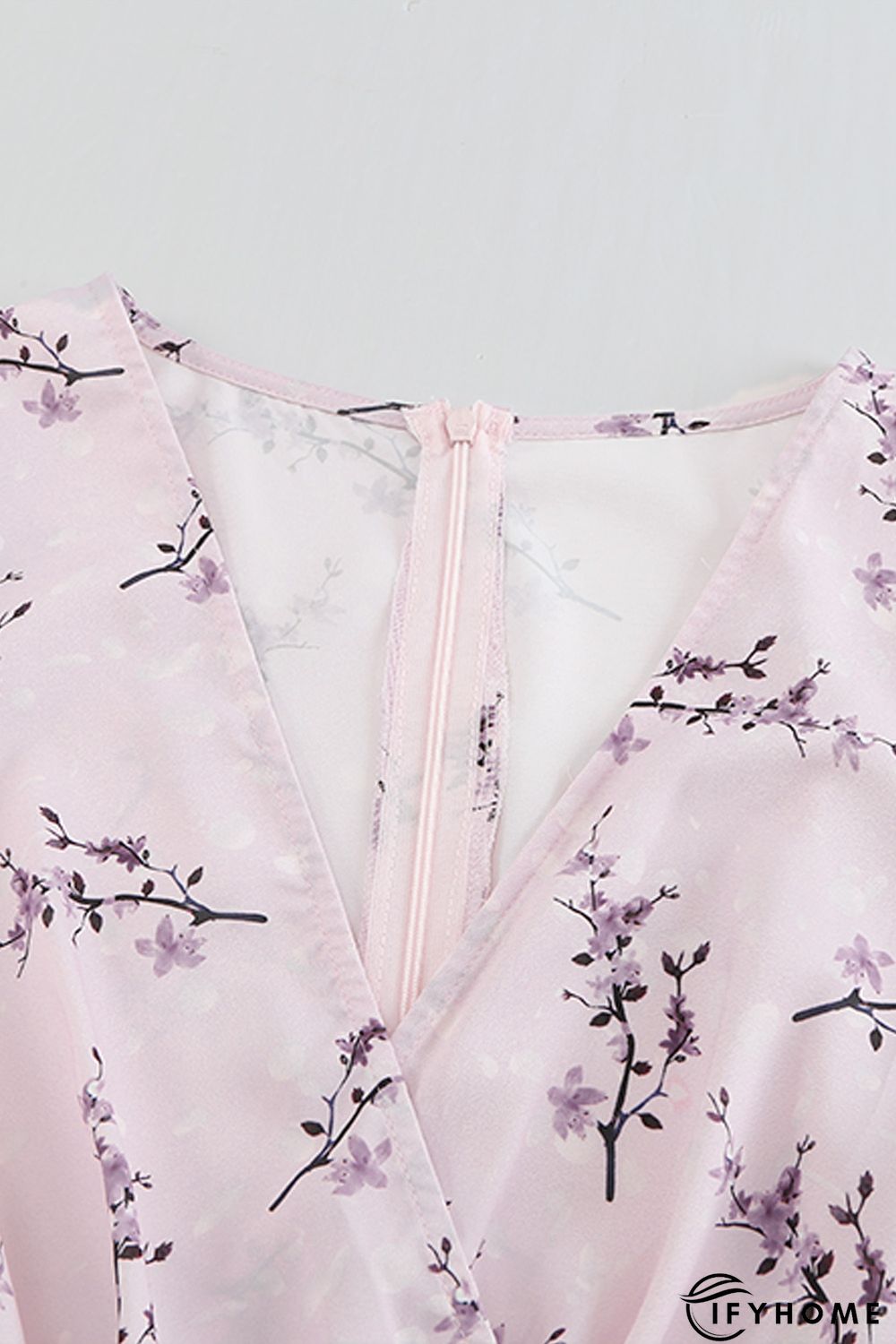 Pink Floral Print Ruffle Hemline Wrap Mini Dress | IFYHOME