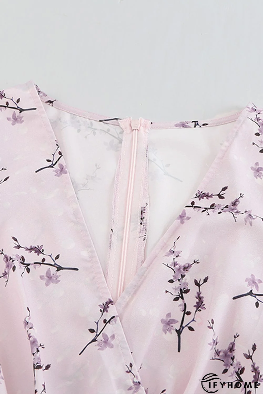 Pink Floral Print Ruffle Hemline Wrap Mini Dress | IFYHOME