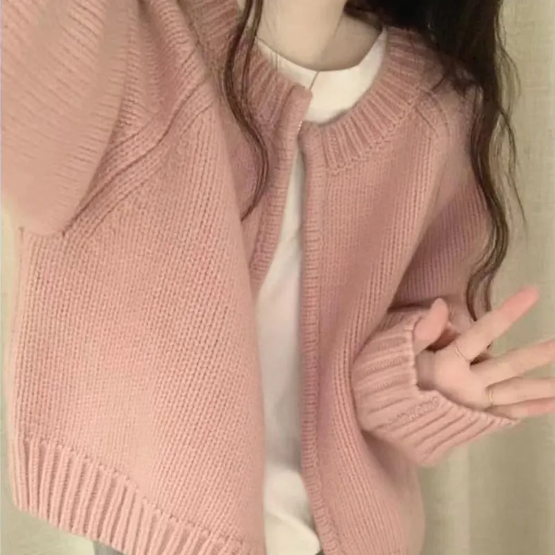 Churchf Churchf Short Round Collar Zipper Candy Color Knit Cardigan Female Autumn Winter New Show Thin Versatile Sweater Coat
