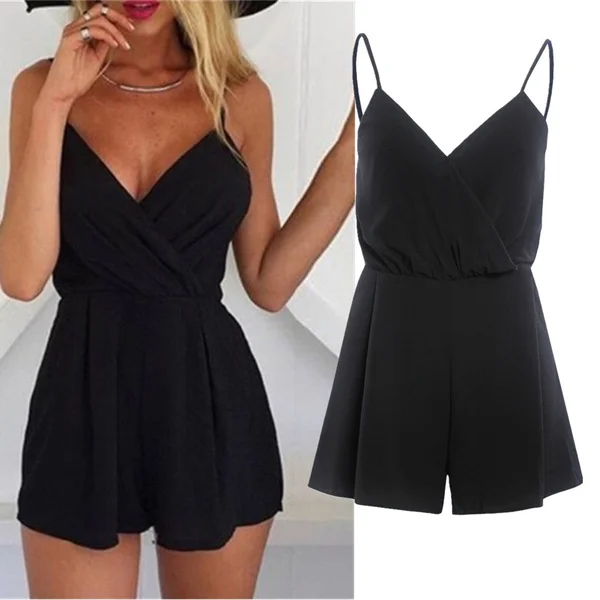 Sexy Women Fashion Summer V-Neck Casual Strap Jumpsuit Ladies Loose Slim One-piece Shorts Playsuit Rompers Trousers
