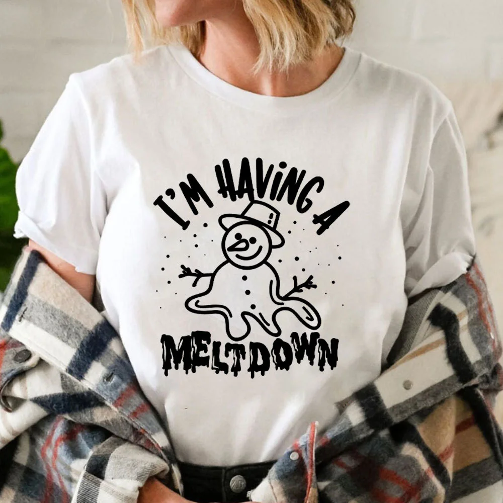 I'm Having A Meltdown Christmas Snowman Print Short Sleeve T-Shirt