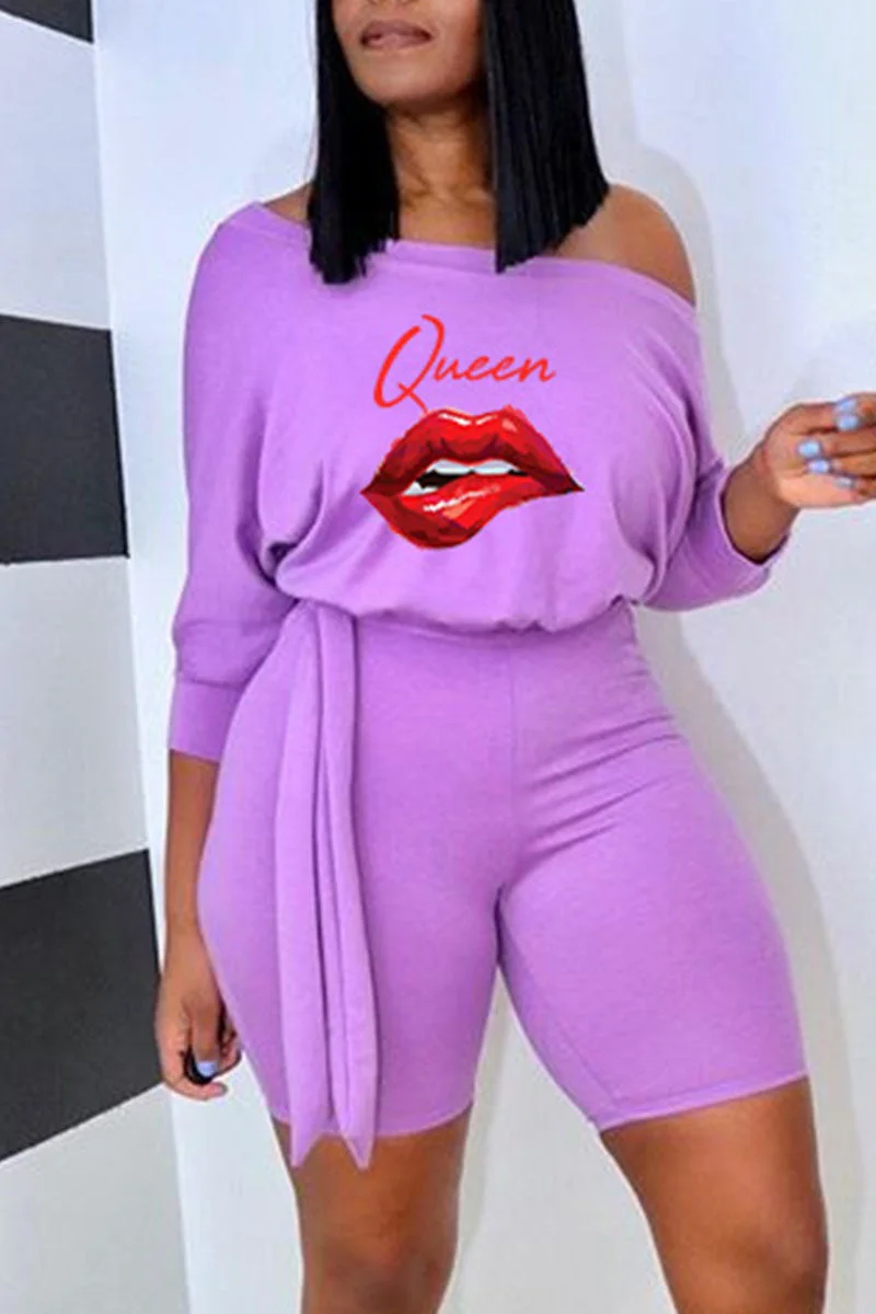 Casual Print Bandage Split Joint Off the Shoulder Straight Jumpsuits