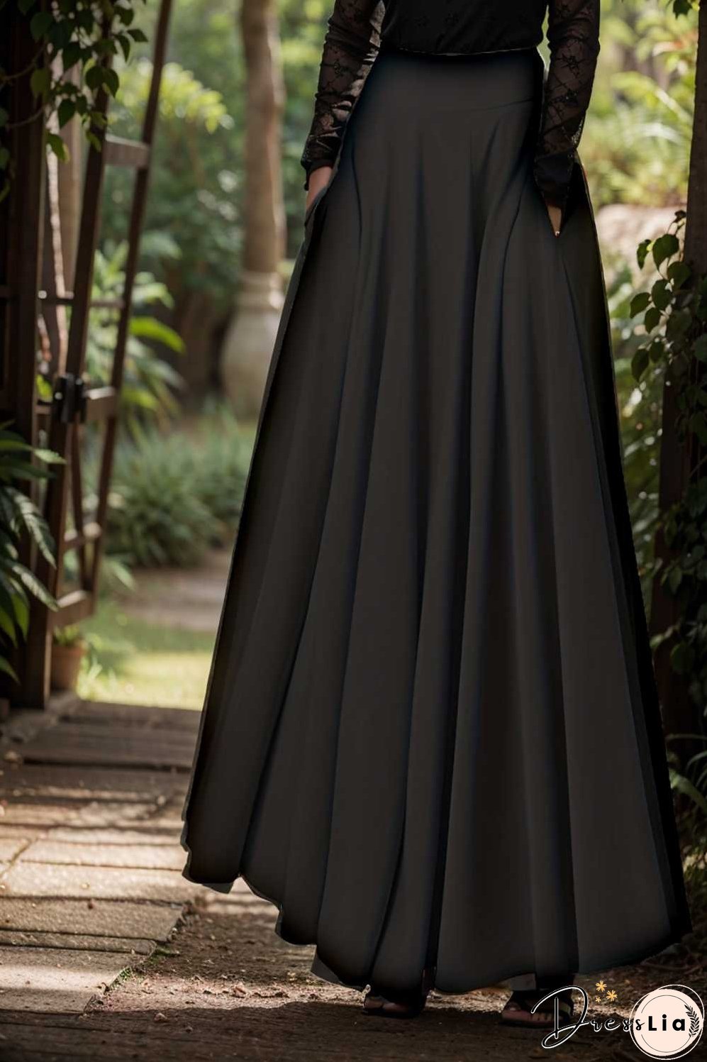 casual pleated pockets high waist loose maxi dress