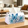 Blue Flowers Butterfly DIY PULeather Diamond Painting Tissue Box for Adults Beginners Gem Art Painting Napkin Holder for Living Room Bedroom Bathroom Table Decor