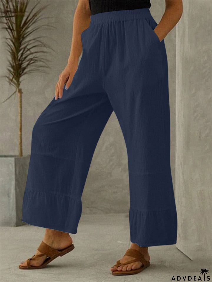 Women's Elastic Mid Waist Loose Cotton Linen Pants