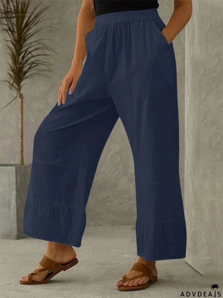 Women's Elastic Mid Waist Loose Cotton Linen Pants