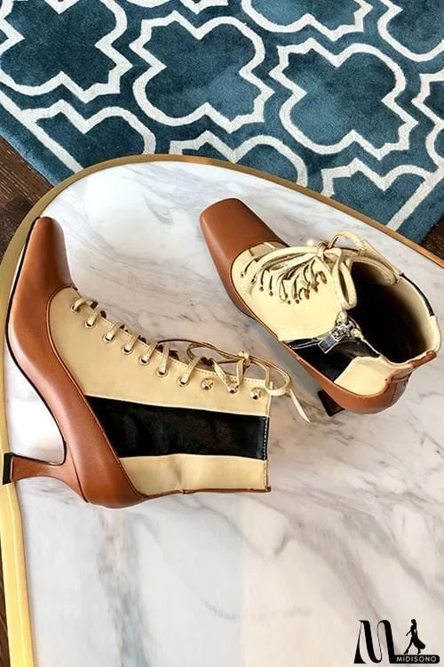 MidiSono - Vintage Zipper Lace Up Boots