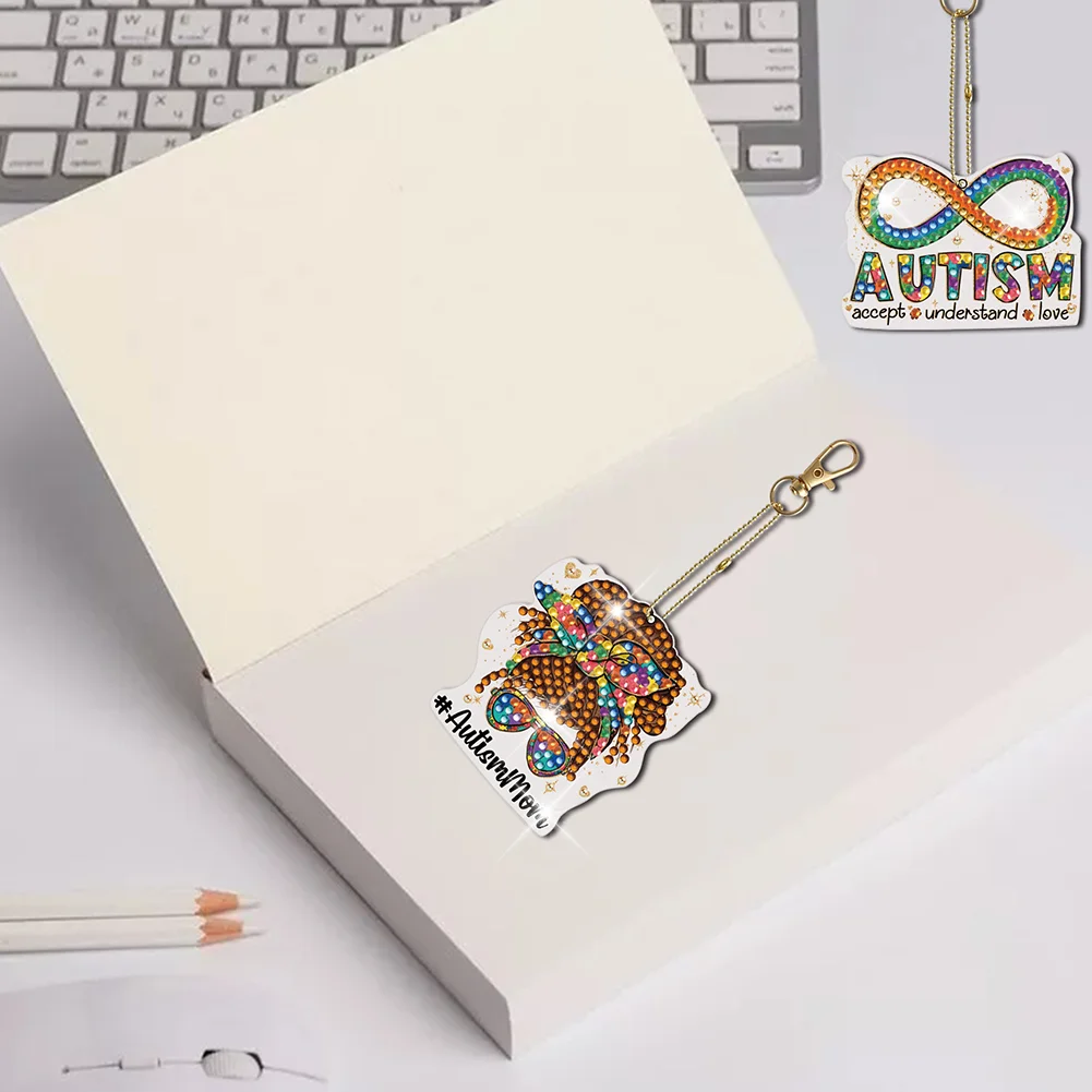 5pcs DIY Goblin Diamond Art Keychains Diamond Mosaic Kit Point Drill Key Ring(Double Side)