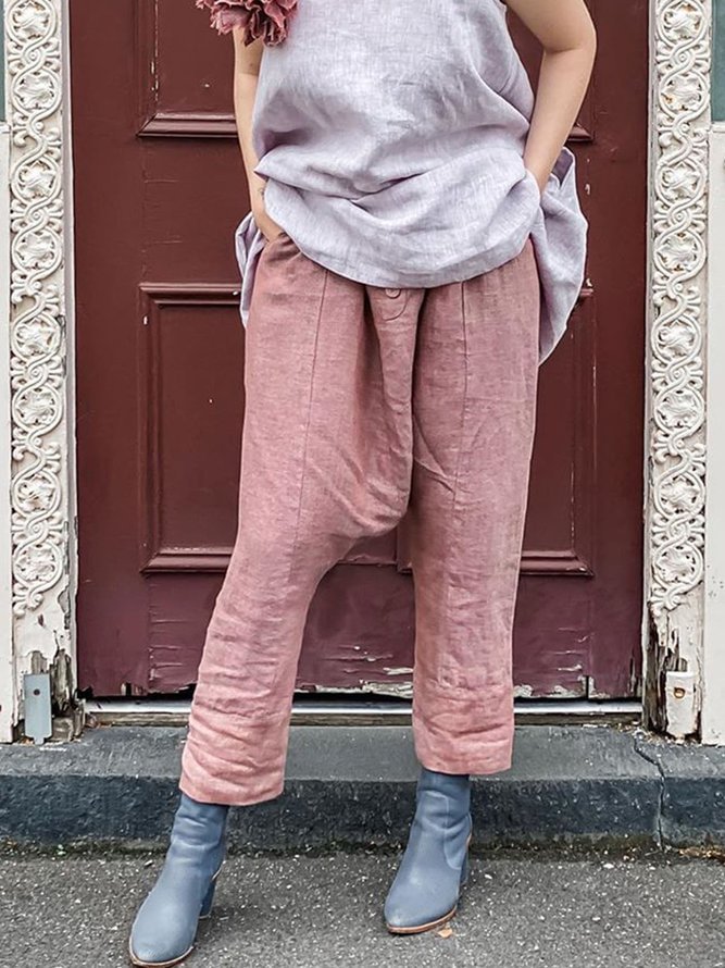 Pink Cotton Casual Pants