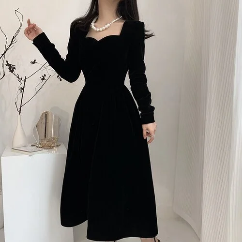 Toloer Toloer Black Hepburn Elegant Dress Women French Vintage Party Midi Dress Female Clothing Korean Gothic Slim One Piece Dress 2023 1127-1-Outfit Ideas