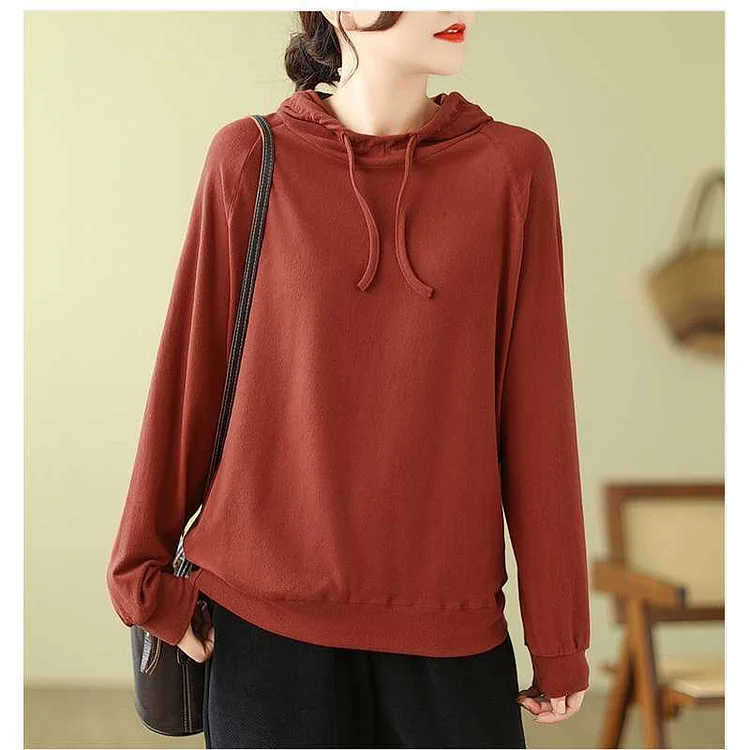 Simple Hooded Long Sleeve Sweatshirt - yankia