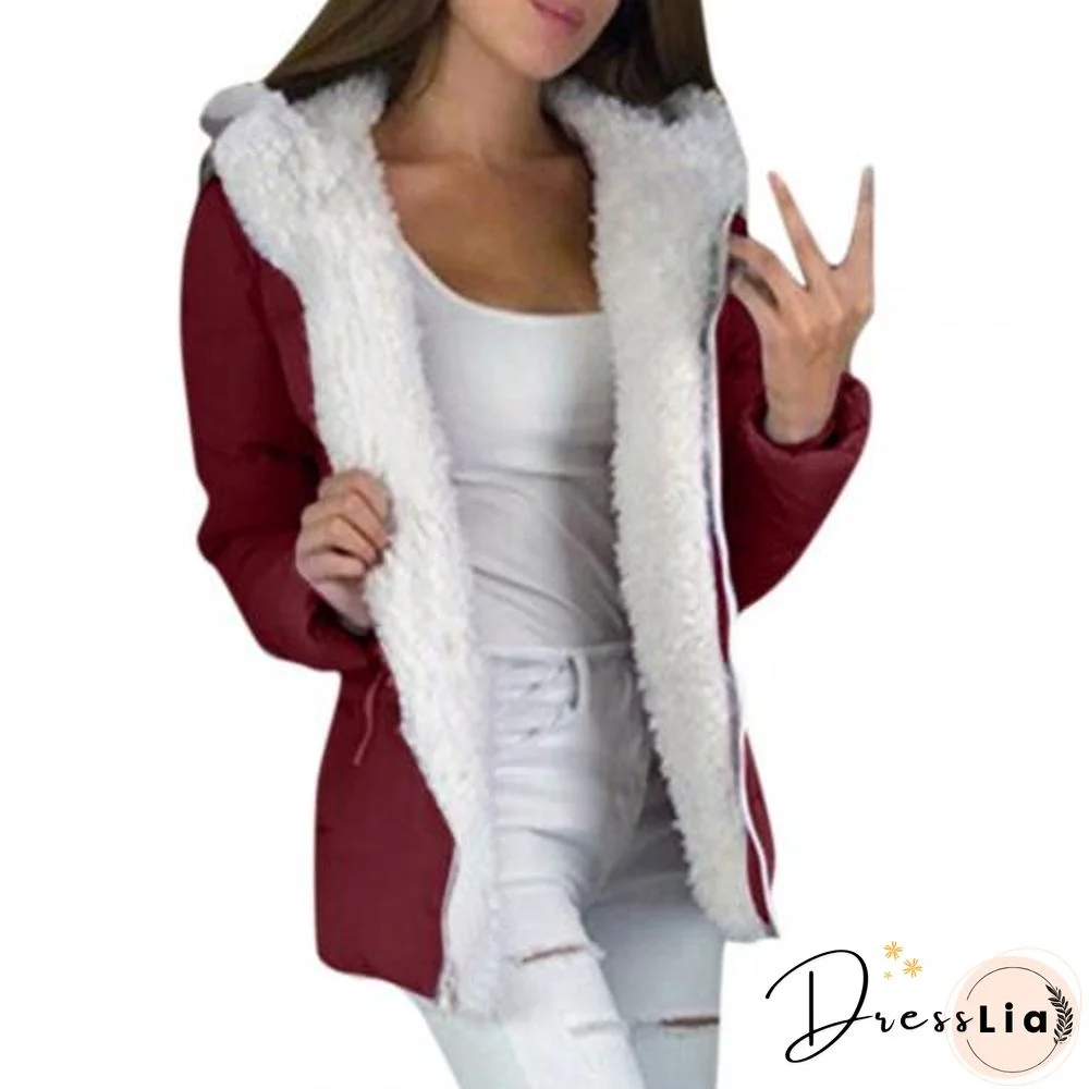 Women Autumn Winter Cotton Solid Color Zipper Hooded Jacket Thickened Warm Cotton Coat Warm Keeping jacket winter jacket women