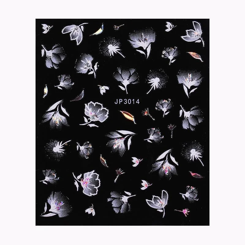 5D White Nail Sticker Rose Flower Engraved Embosse Design Transfer Decals Slider Wraps DIY Nail Art Decoration Accessories