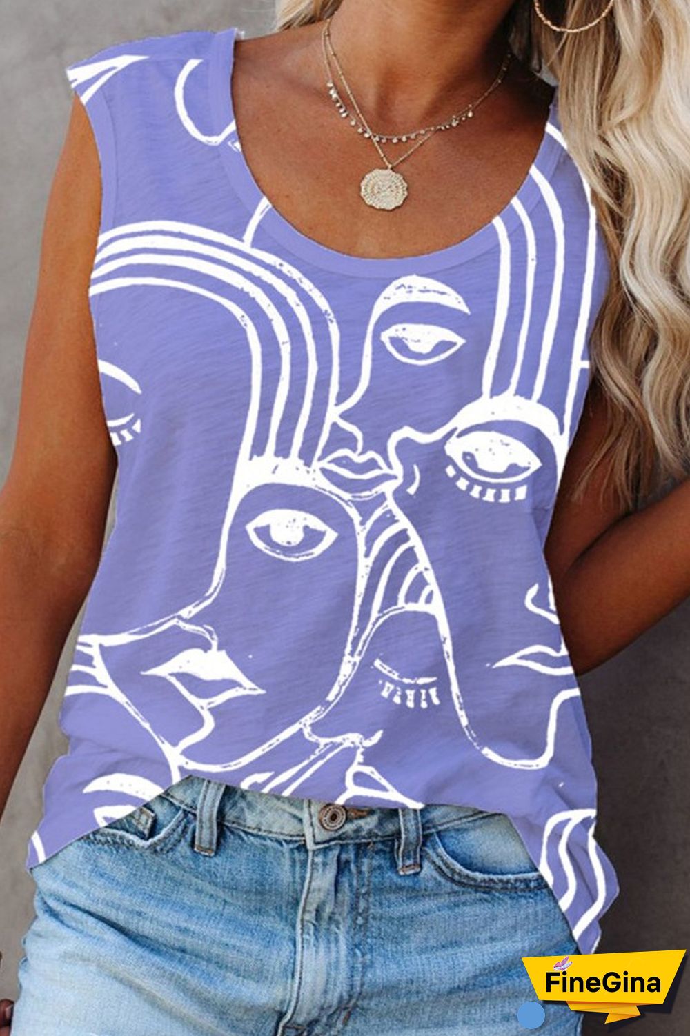 Abstract Print Round Neck Vest