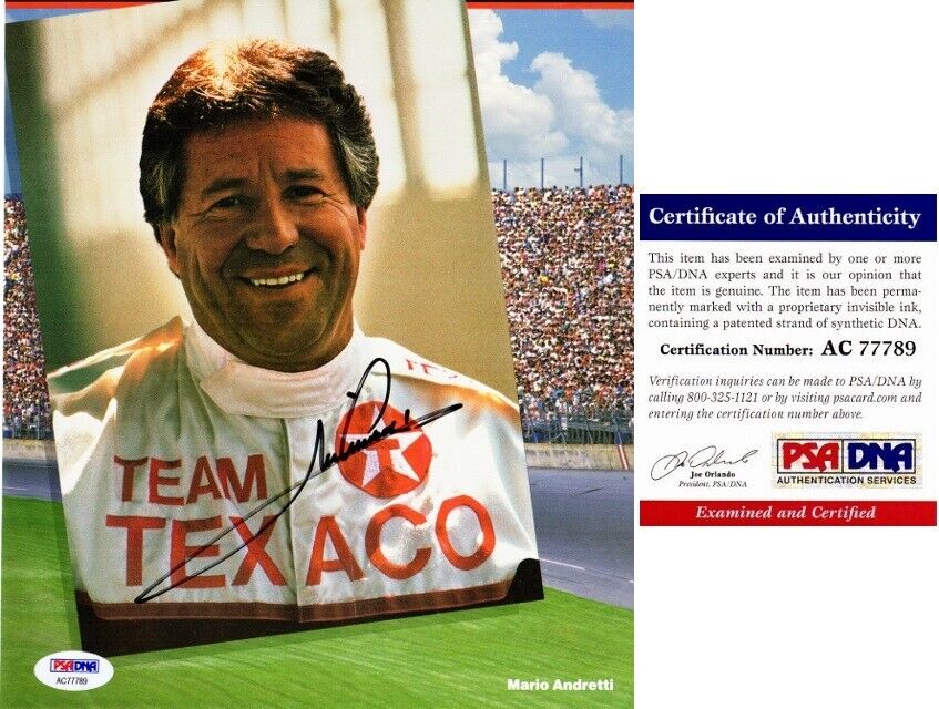 Mario Andretti Signed Indy Race Car Driver 8x8 inch Photo Poster painting - PSA/DNA