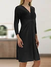Twist V Neck Plain Color A-line Dress, Elegant 3/4 Sleeve Dress For Spring & Fall, Women's Clothing
