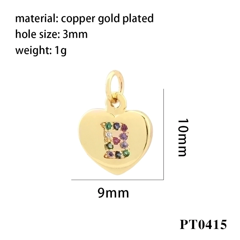 Romantic Minimalist Letter Heart Shape Copper Plating Inlay Zircon 18k Gold Plated Charms