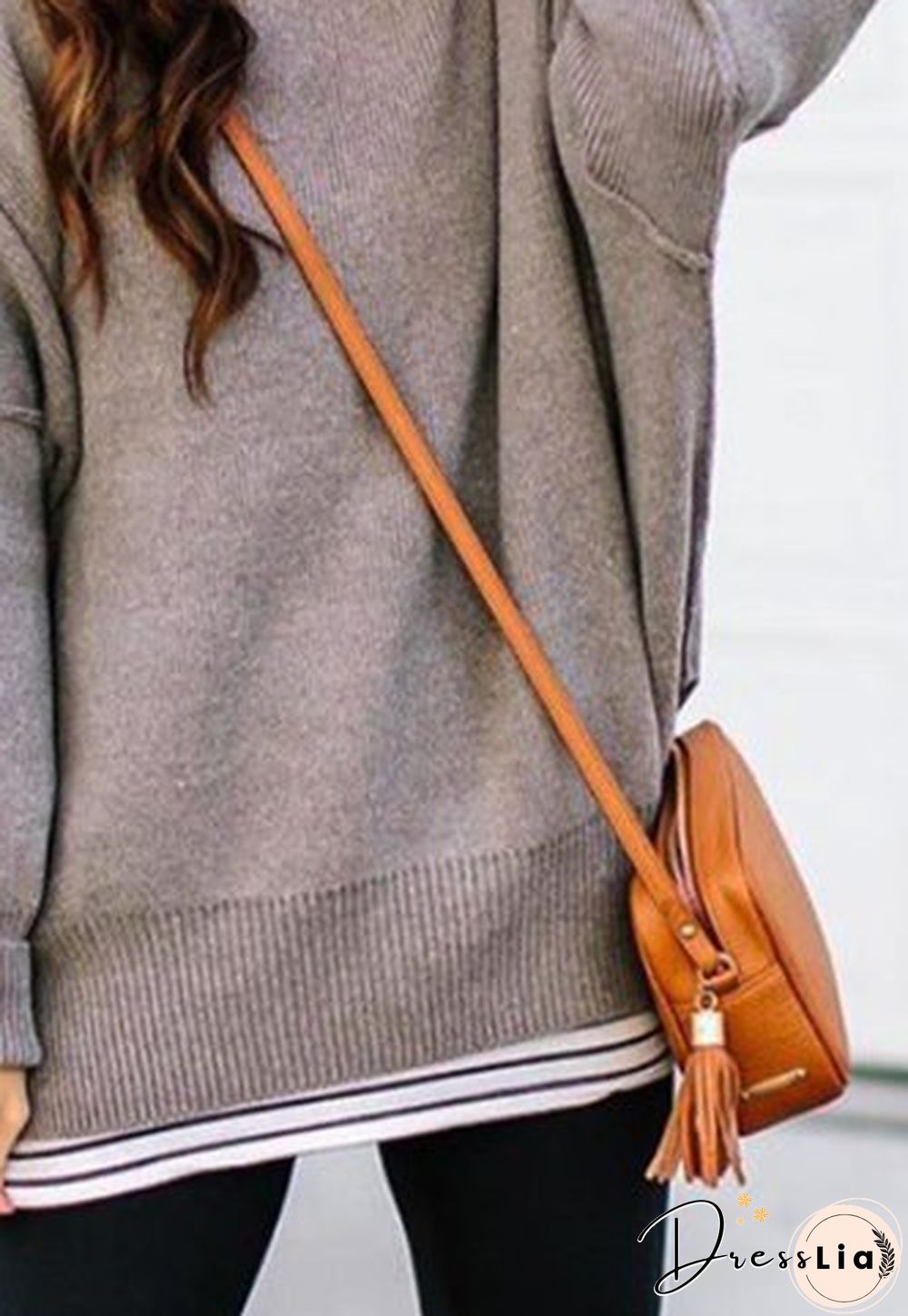 Deep Gray Crew Neck Casual Cotton-Blend Plain Sweater