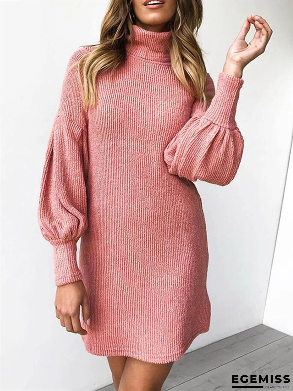 Fashionable Threaded Round Neck Long Sleeve Hip Wrap Women's Dress | EGEMISS