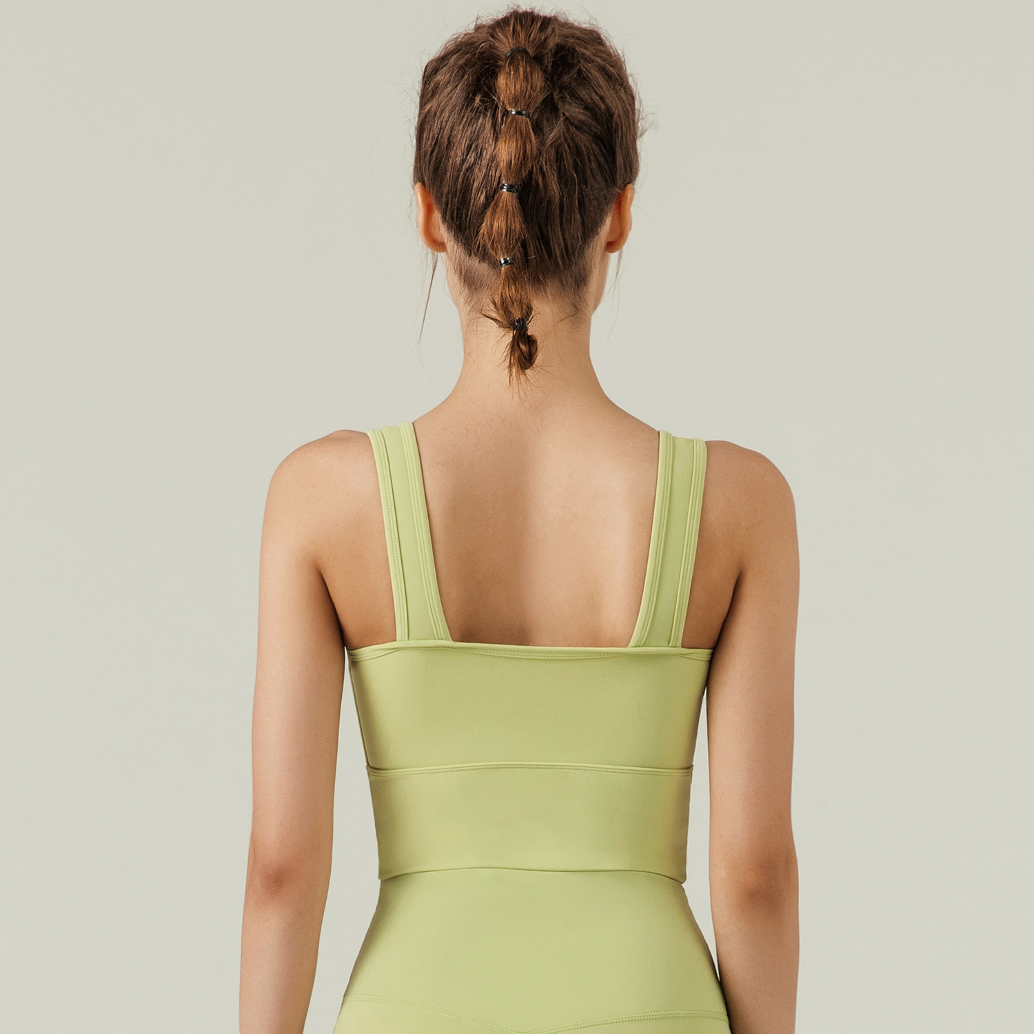 Hergymclothing Green women's v neck u back wide stretchy straps gym yoga support tank tops online shopping