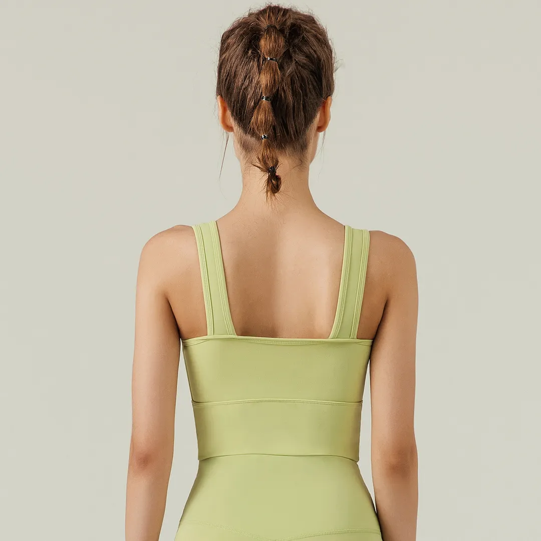 Hergymclothing Green women's v neck u back wide stretchy straps gym yoga support tank tops online shopping