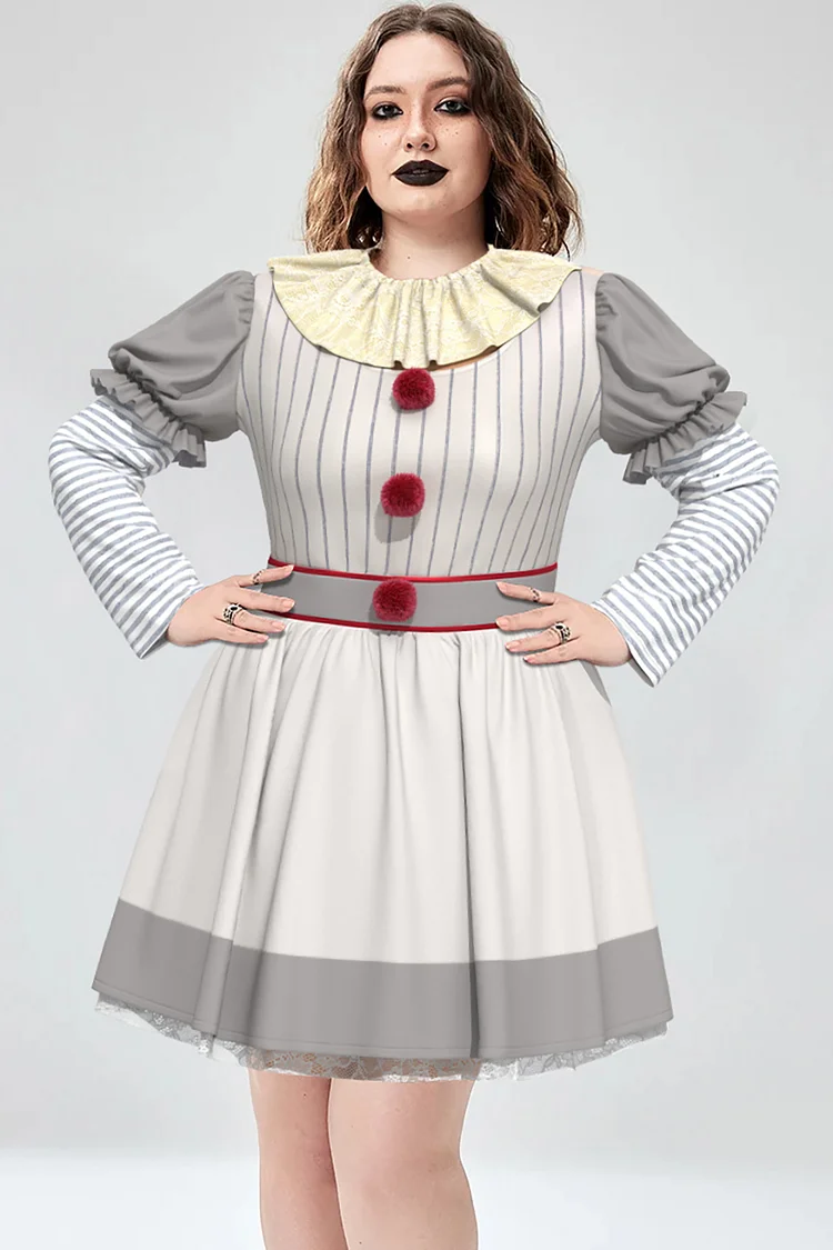 Xpluswear Design Plus Size Halloween Costumes Creepy Clown Mini Dresses (Ships 24h)