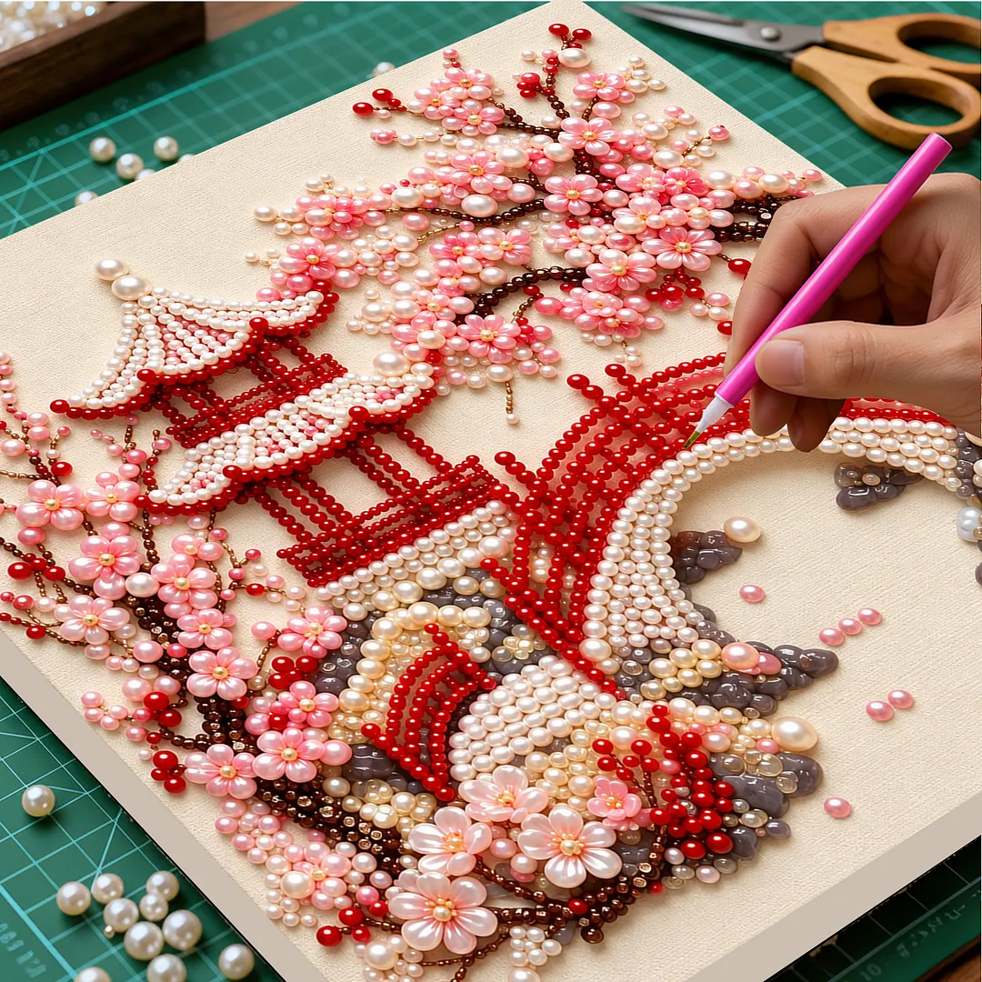 Framed Pearl Painting Kit Floral Pagoda Wall Art 7.87x7.87in