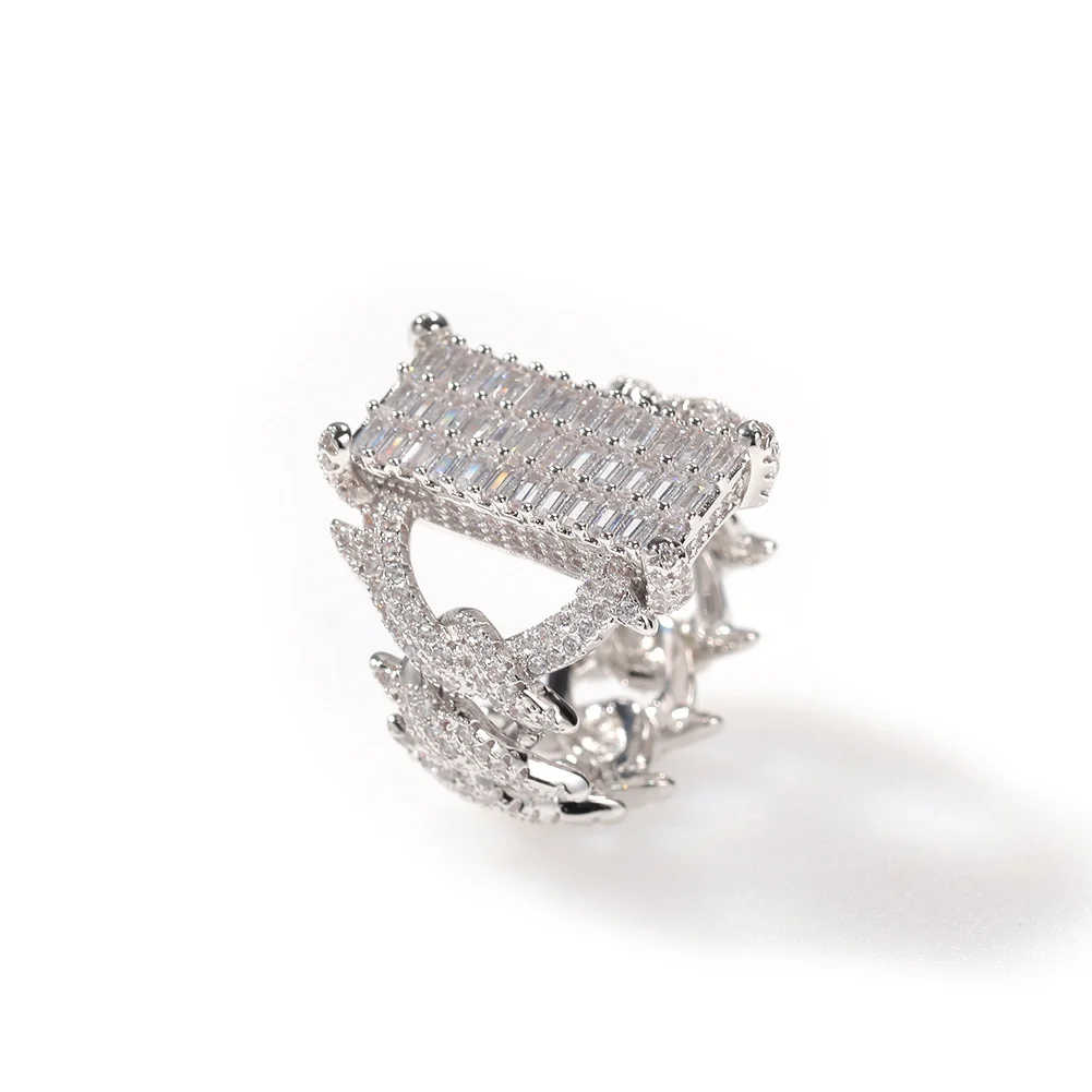 HIP Hop Classic CZ Square Cuban Prong Ring Gold Silver Color Iced Out Zircon Charm Ring-VESSFUL