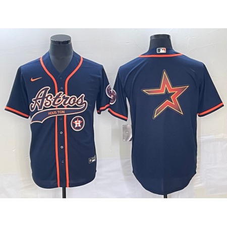 Men's Houston Astros Navy Team Big Logo With Patch Cool Base Stitched Baseball Jersey B6U3