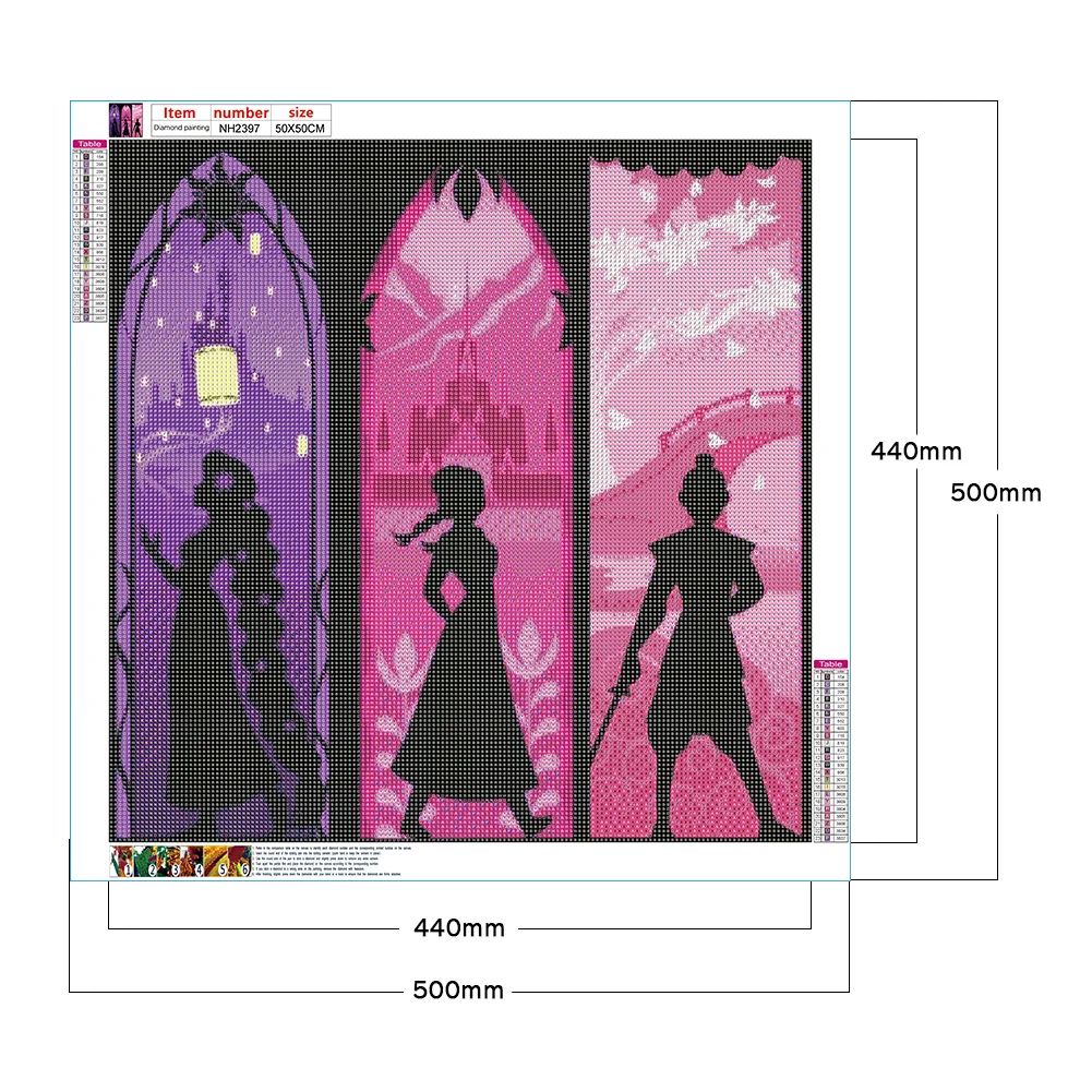 Full Round Diamond Painting 50*50cm - Disney Princess Silhouette