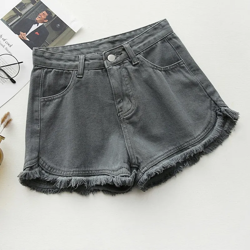 Zoki Sexy Tassel Women Denim Shorts Fashion Summer Slim Korean Chic Girl Ankle-Length Pants Black Jeans Washed Street Wear 2021