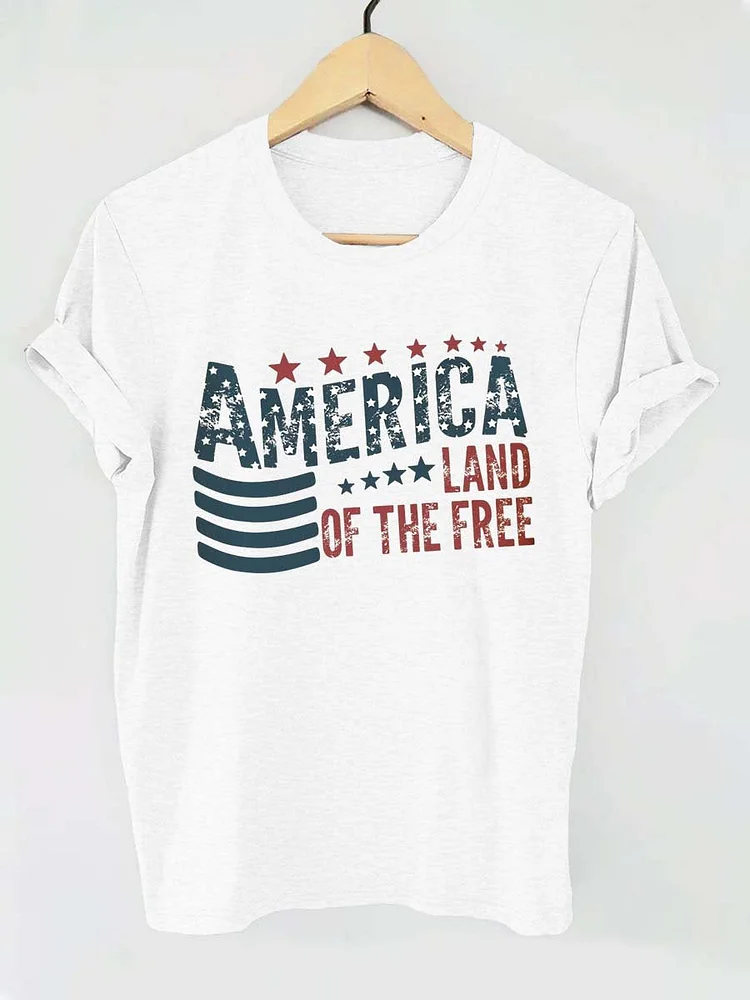 Independence Day America Land Of The Free Letter Print T-shirt
