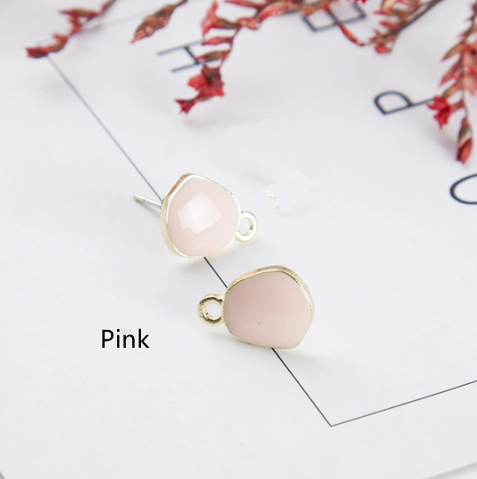 4 Color Enamel Post Ear Stud Components For Dangling Charms,Silver Enamel Geometric Studs Earring Posts Charm Jewelry Accessories DIY