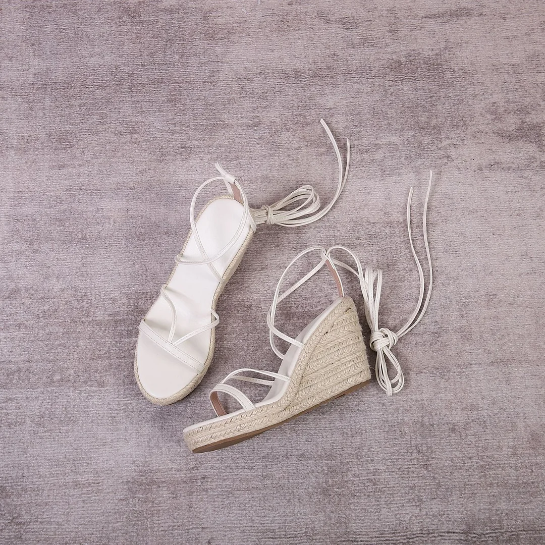 Wongn Wongn Wedge Heel Thick Bottom High Heel Open Toe Female Sandals Grass Woven Hemp Rope Bottom Cross Belt