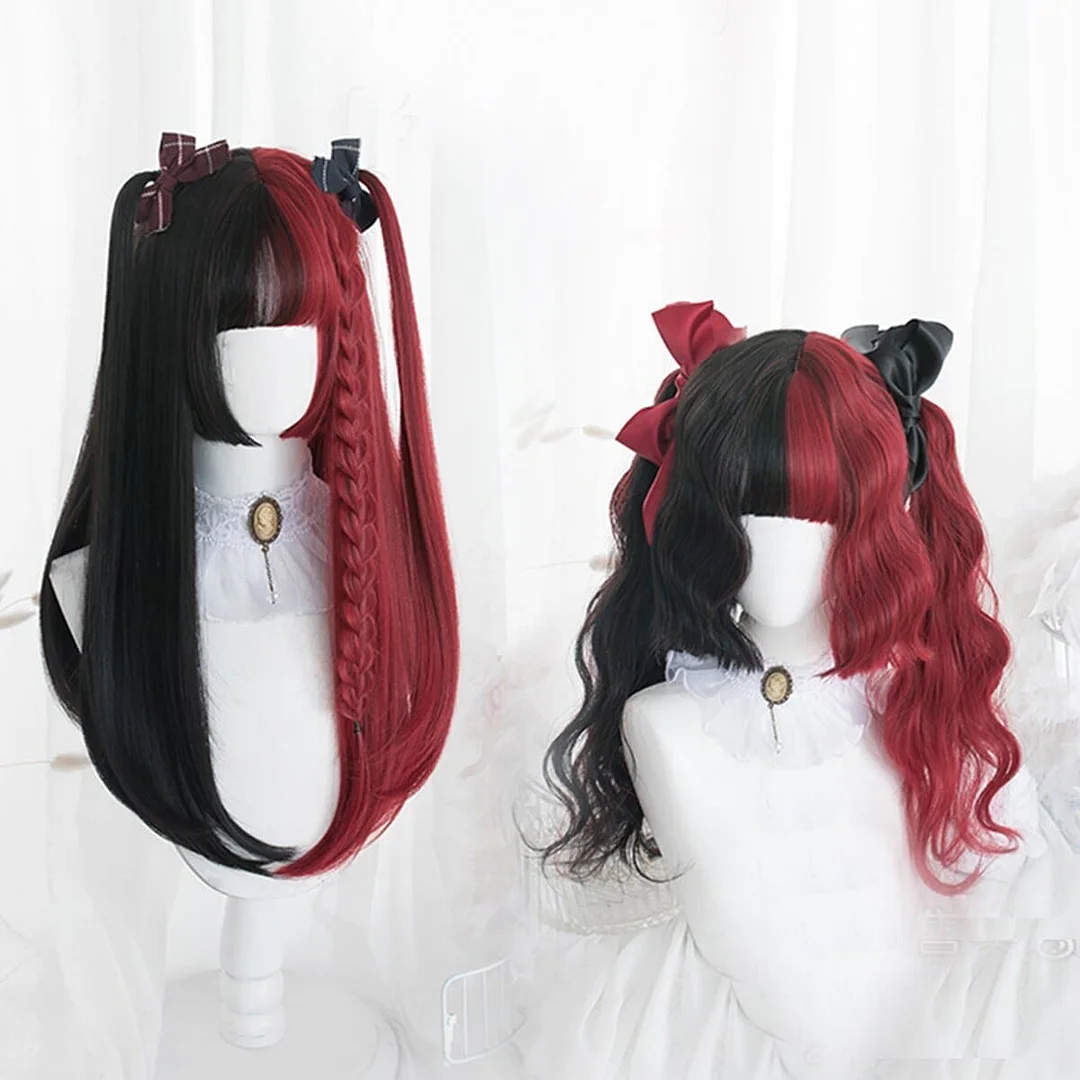 65CM Black Mixed Red Gothic Lolita Cosplay Wig SP14847