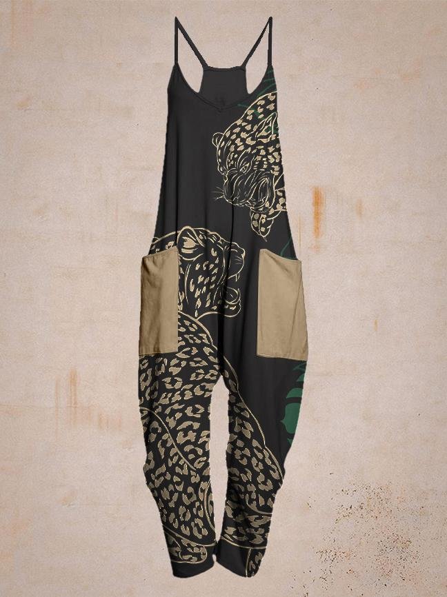 Women's Animal Print Sleeveless Jumpsuit Harem Pants