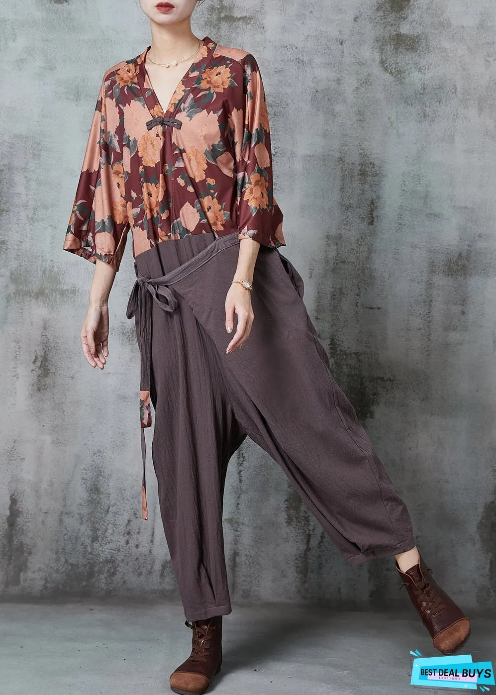 Vintage Oversized Patchwork Linen Jumpsuits Summer