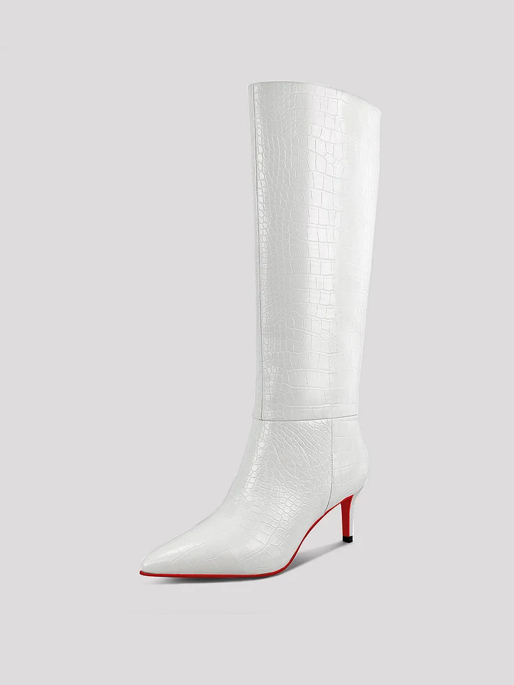 60mm Women's Stylish Zipper Pointed Toe Red Bottoms Pumps High Heels Knee Boots