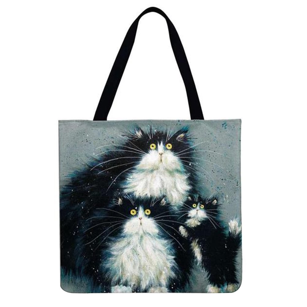 Linen Tote Bag-Three cats