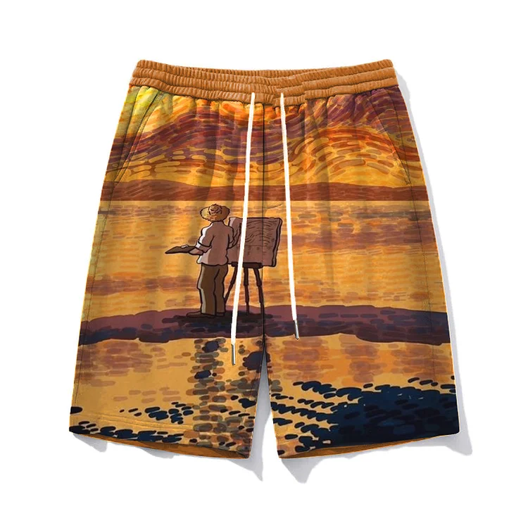 Men's Plus Size Sunset Painter Print  Shorts