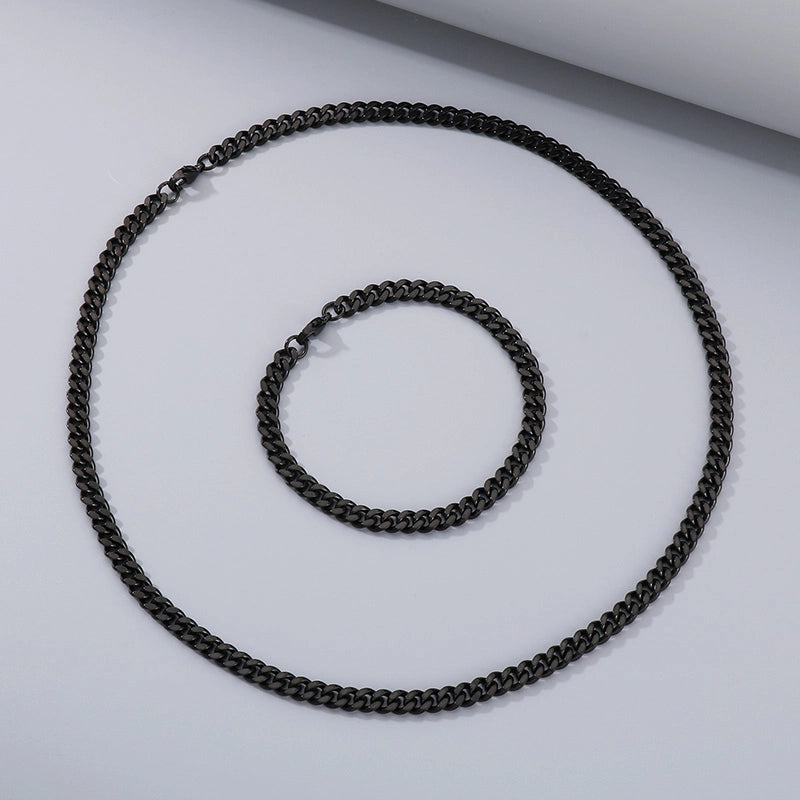 Fashion Simple Bracelet Stainless Steel Six-Sided Grinding Chain Choker Necklace